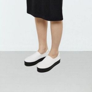 Opening Ceremony White Slip-On Platform Sneakers with Black Sole